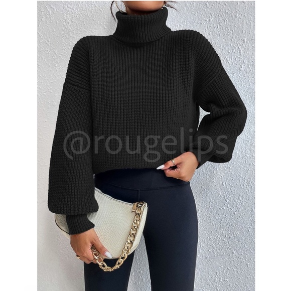 Black Turtleneck Knit Pullover Sweater Long Sleeve - Picture 3 of 8